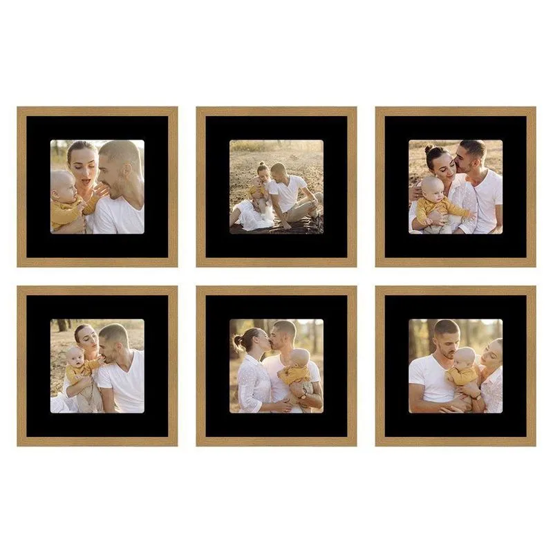 Kit Quadro Porta Retrato 30x30 Paspatur Preto Foto 20x20 6 Unidades