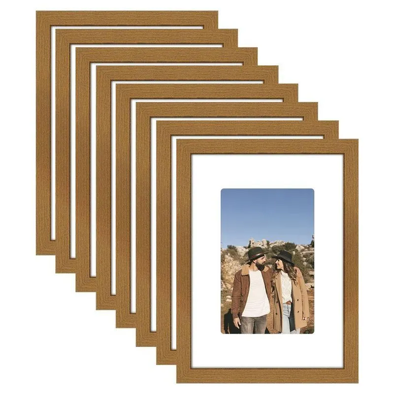 Kit 8 Porta Retrato 21x15 Quadro Paspatur Branco Fotos 15x10 Titulos Moldura Freijó