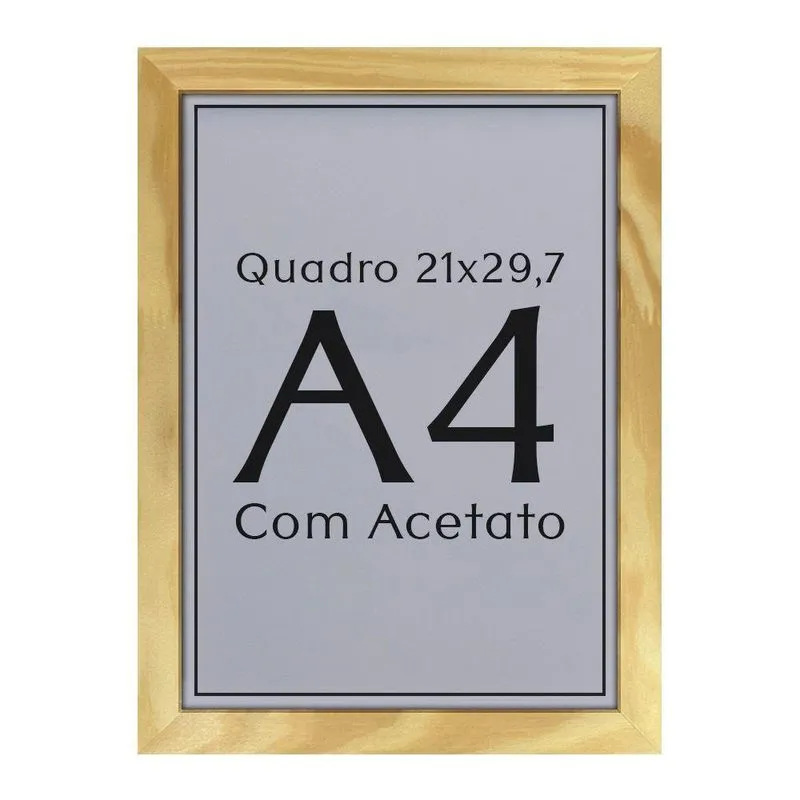 Moldura Natural Retangular Em Madeira Maciça Com Acetato Amadeirado