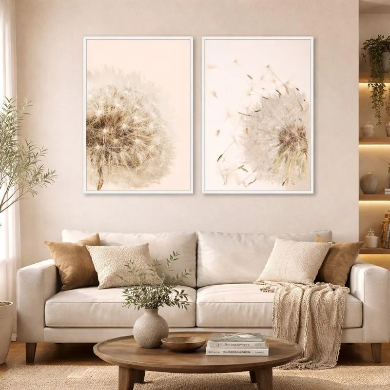 Quadro Decorativo Dente De Leão Duo 01 Retangular Moldura Branca SHD Soleil Home Decor