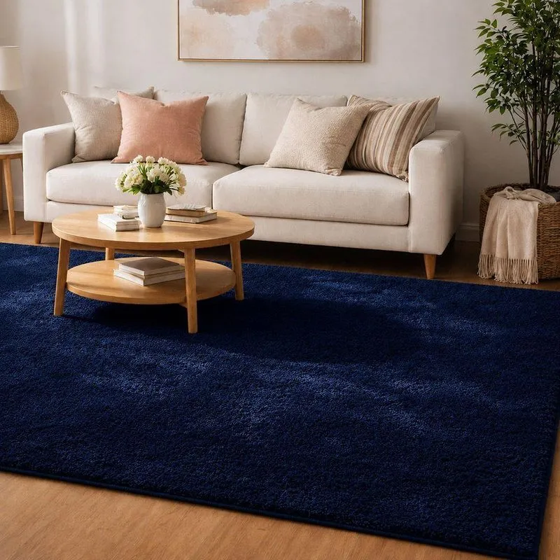 Tapete Para Sala Milano Soft Retangular Poliéster Base Antiderrapante Toque Macio Para Sala Azul
