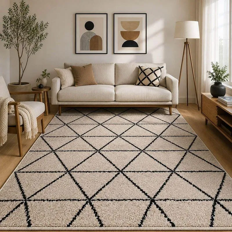 Tapete Para Sala Atlas Art 22 Pérola Retangular Poliéster Base Antiderrapante Bege Shd Soleil Home