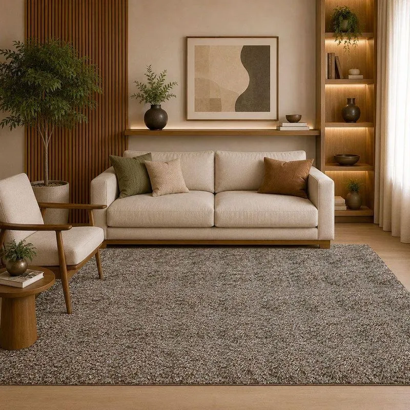 Tapete Milano Soft Retangular 100% Poliéster Base Antiderrapante Toque Macio Para Sala Cappuccino