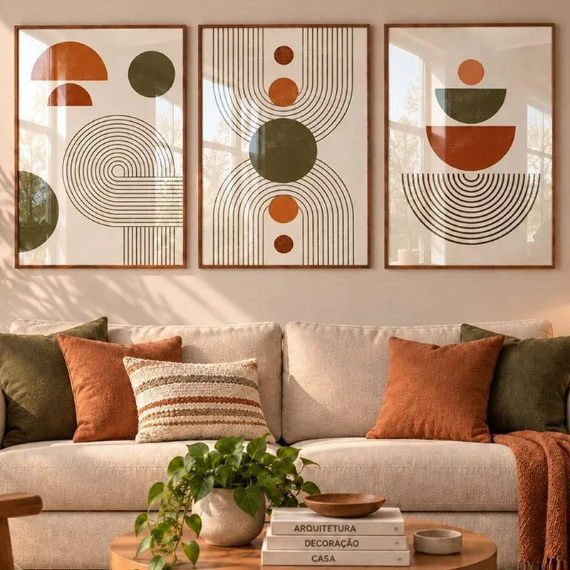 Quadro Decorativo Abstrato Moderno Geométrico Boho 40x60 Com Vidro Acrílico Em Mdf Ypê Shd Soleil