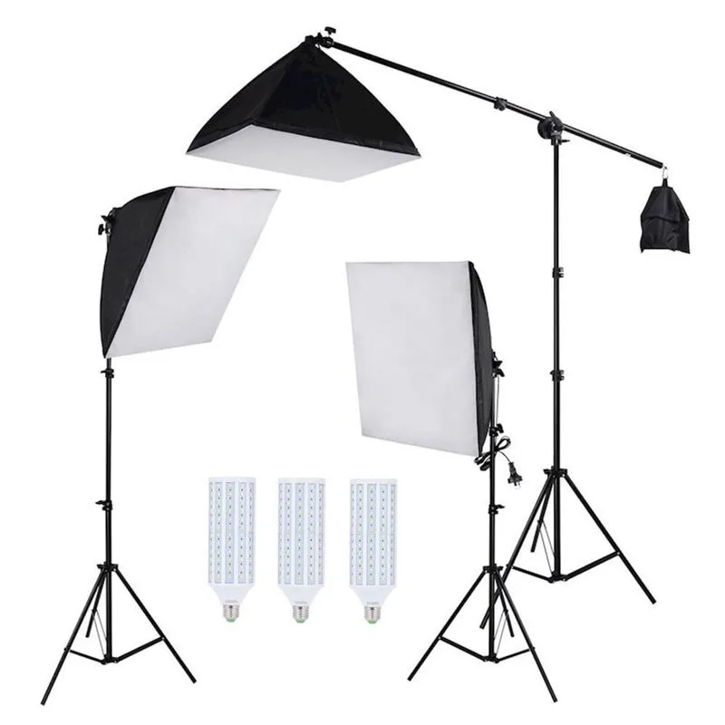 Kit Iluminação Estúdio LED 3x60W Softbox 60x60 com Girafa