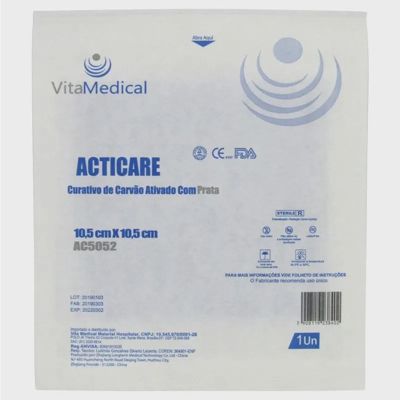Curativo Carvão Ativado E Prata 10,5x10,5cm Vitamedical