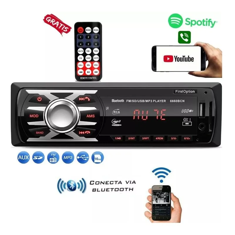 Mp3 Player Som Carro Usb Aux Cartão Sd Rádio Fm Com Bluetooth 6660bn + Controle