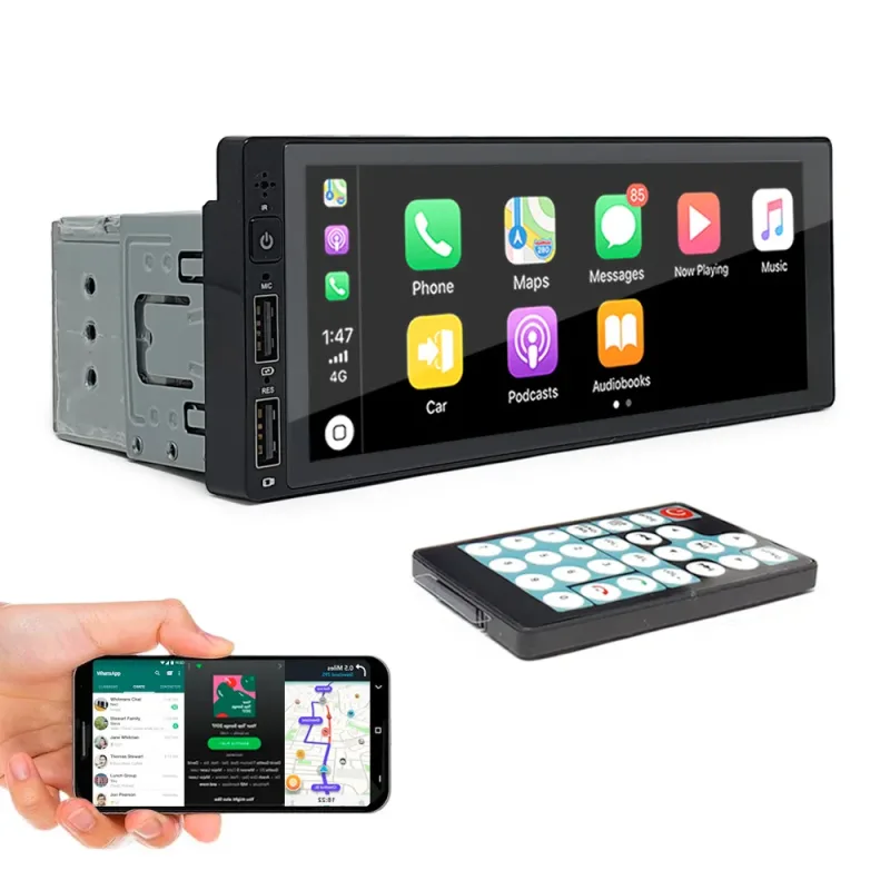 Central Multimídia 1 Din Touch Screen Espelhamento Carplay Android Auto Bluetooth Controle