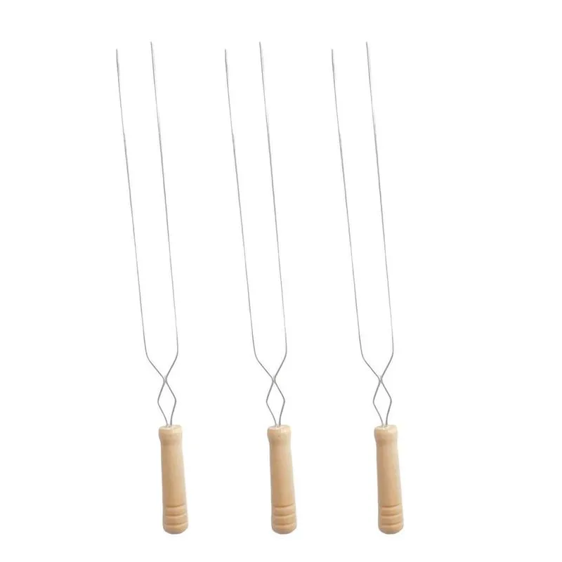 3Un Espeto Duplo Inox Cabo Madeira Churrasco 65Cm Aço