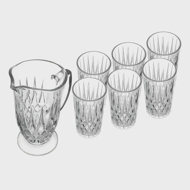 Conjunto Jarra com 6 Copos de Vidro Diamante 1L 300ml 220106 - Lyor