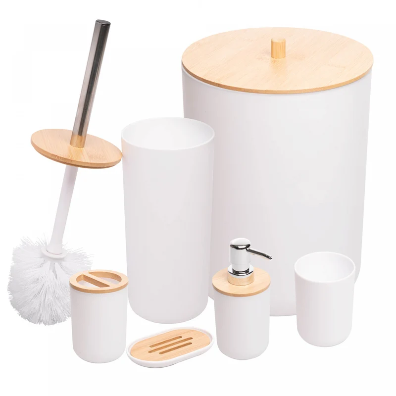 Conjunto 6 Peças de Bambu e ABS para Banheiro Branco - Lyor Unico - LYOR