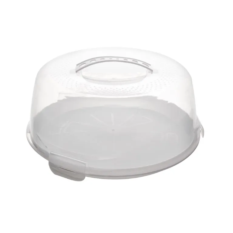 Prato P/ Bolo De Plastico C/ Tampa E Alca Branco 28x12cm