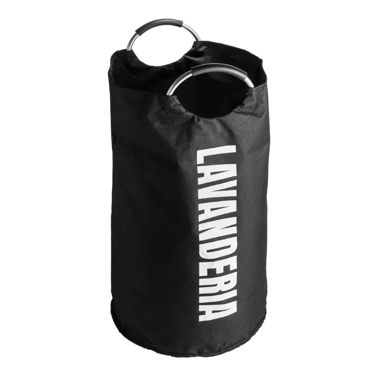 Cesto Para Lavanderia De Poliester Com Alca Em Aluminio Preto 37cm X 37cm X 76cm
