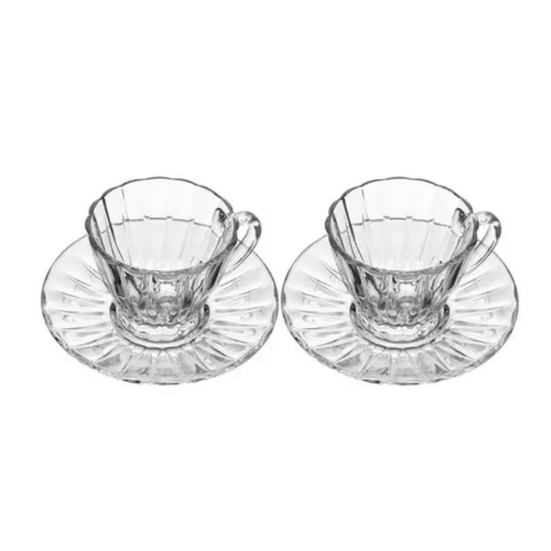 Conjunto 2 Xícaras Para Café De Cristal Com Pires Radial 90ml - Lyor