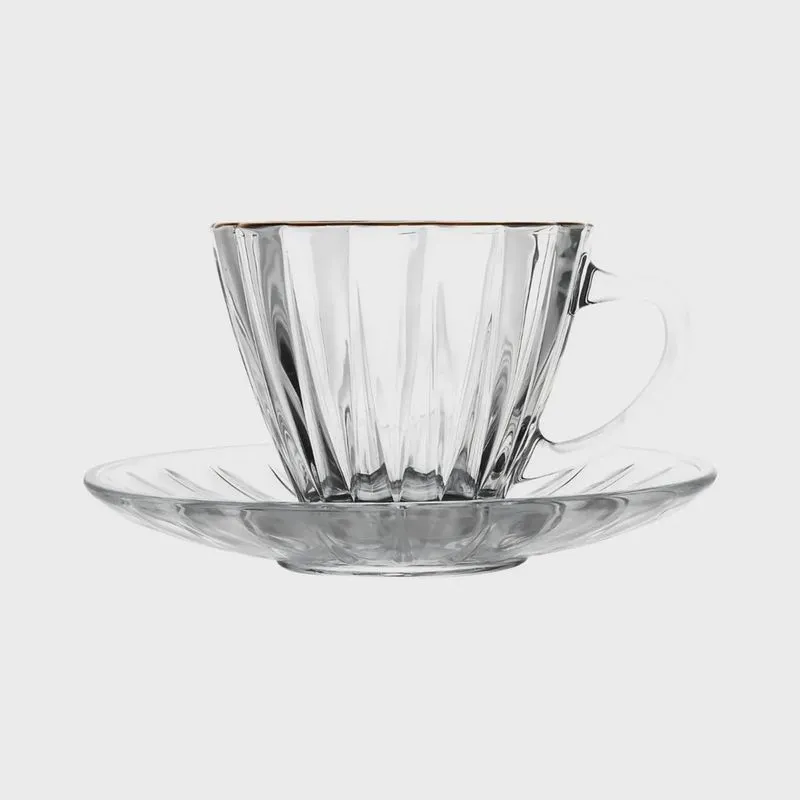 Conjunto 2 Xícaras para Café de Cristal com Fio de Ouro e Pires Radial 70ml 220370 - Lyor