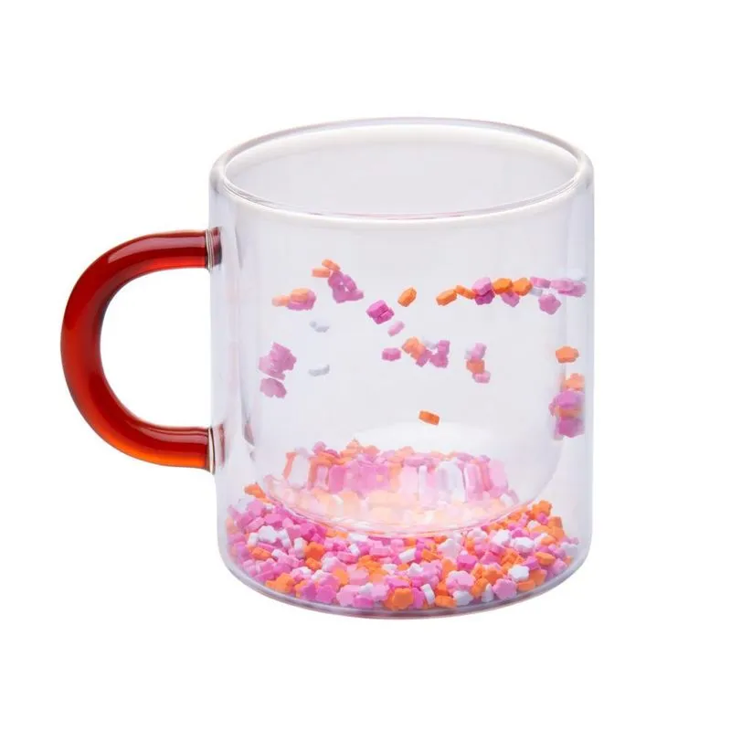 Caneca Parede Dupla De Vidro Borossilicato Red Flower 300ml