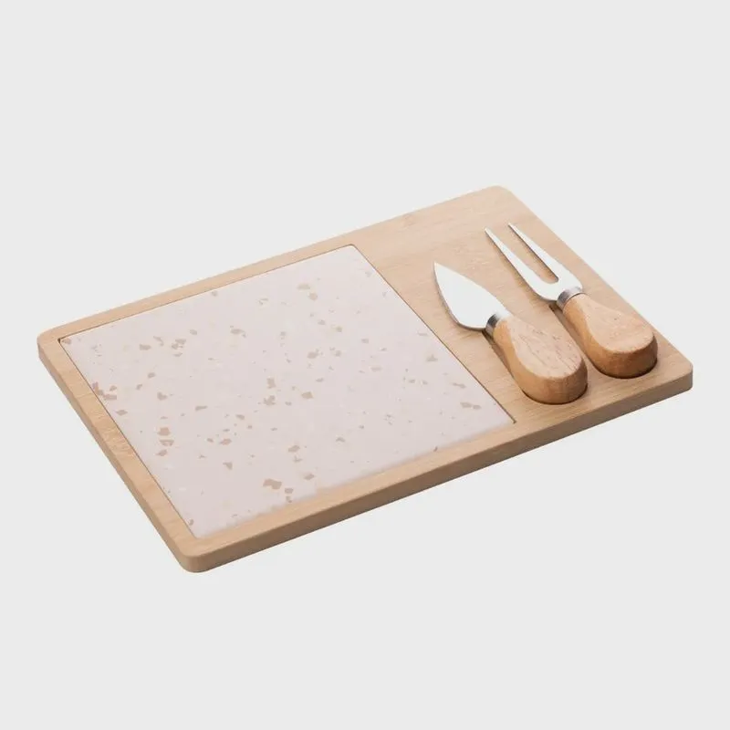 Conjunto 4 Pçs para Queijo com Bandeja de Bambu e Tábua Terrazo 17x25x2cm 220448 - Lyor