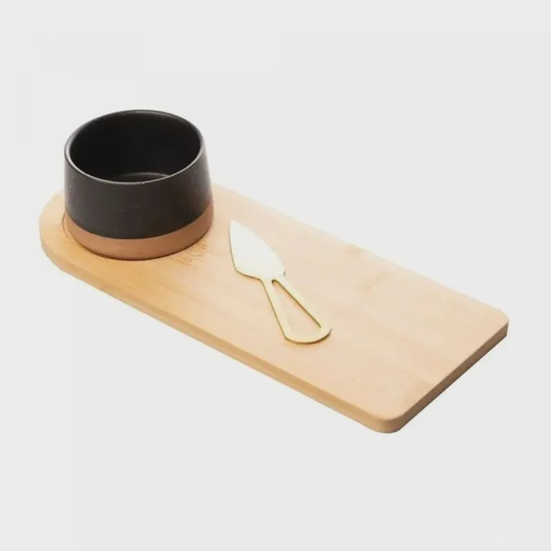 Conjunto Petisqueira com Bandeja de Bambu e Faca Dourada 12x30x6cm 220455 - Lyor