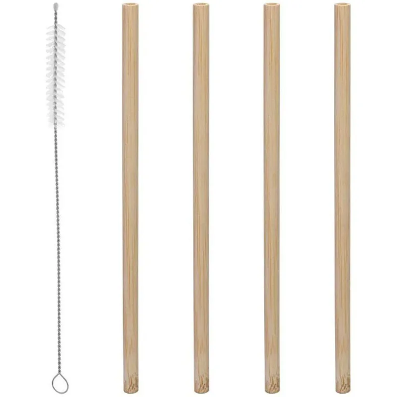 Conjunto 4 Canudos De Bambu Reutilizaveis Com Escova Para Limpeza 20cm - LYOR