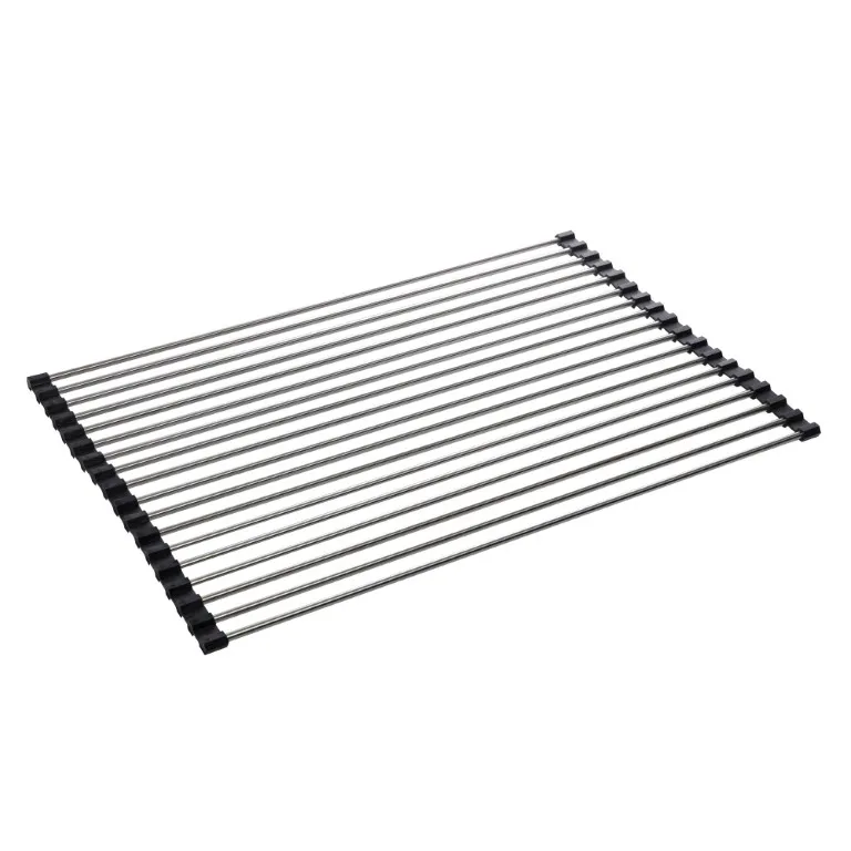 Escorredor Multiuso Tipo Esteira Flexivel Em Aco Inox E Silicone Preto 52x35cm