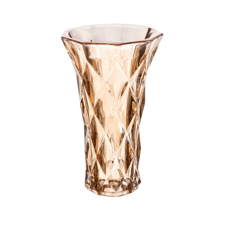 Vaso De Vidro Diamond Ambar Metalizado 13x6,5x20cm