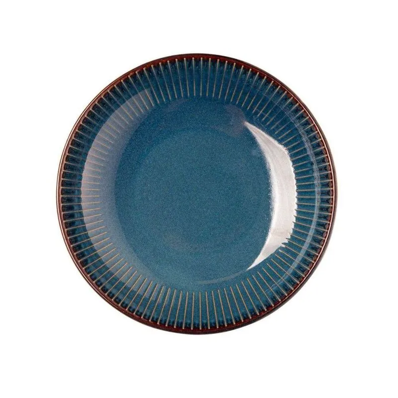 Prato Fundo De Massas Cerâmica Linear Azul Premium 23cm Lyor