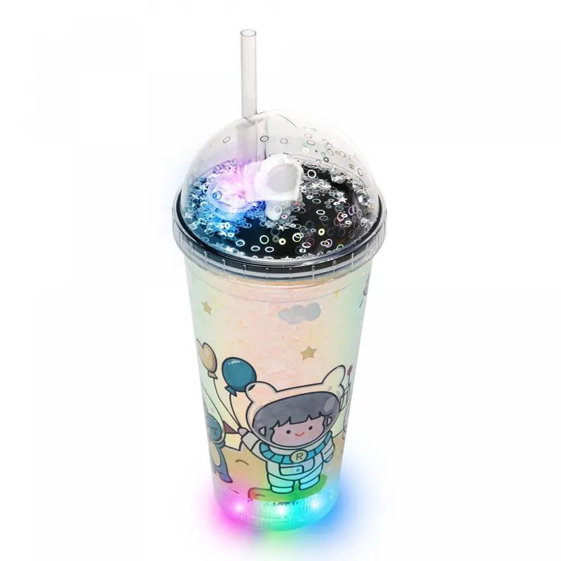 Copo Decorativo Com Canudo E Luz Led Astronauta 460ml