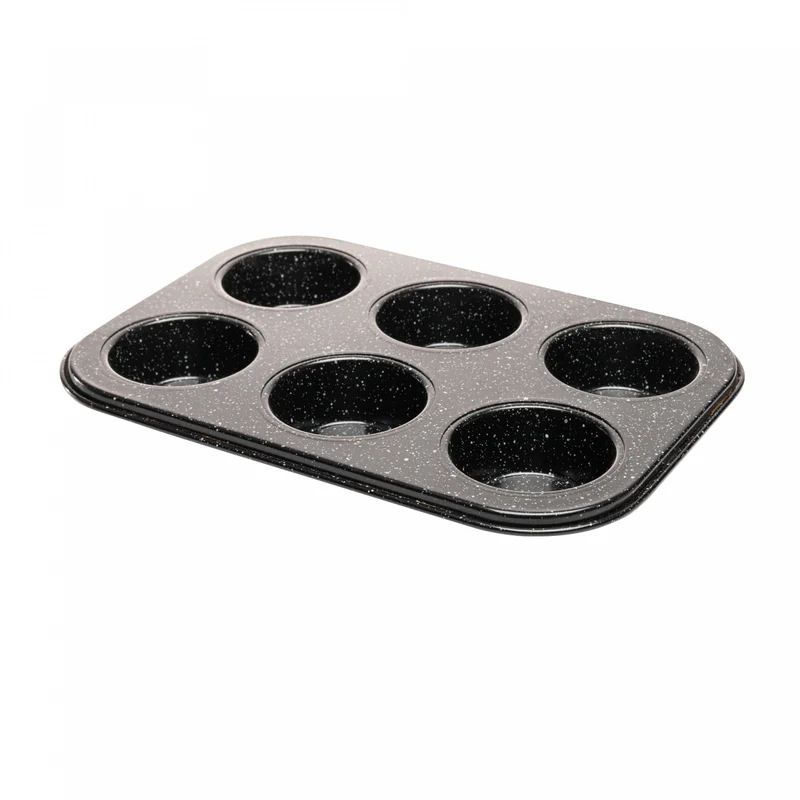 Forma para 6 Cupcakes Antiaderente de Aço Carbono Granilite Preta 26,5cm x 18,5cm x 3cm - Lyor Unico - LYOR
