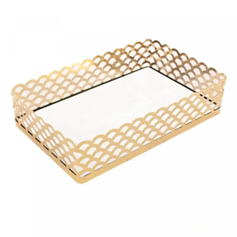 Bandeja De Metal Com Espelho Arles Dourada 21cm X 13cm X 5cm - Lyor