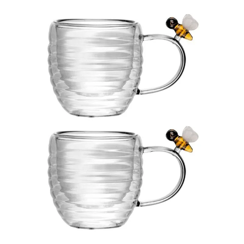 Jogo 2 XícarasDe Café Vidro Parede Dupla Abelha Lovely Bee 80ml Lyor - LYOR