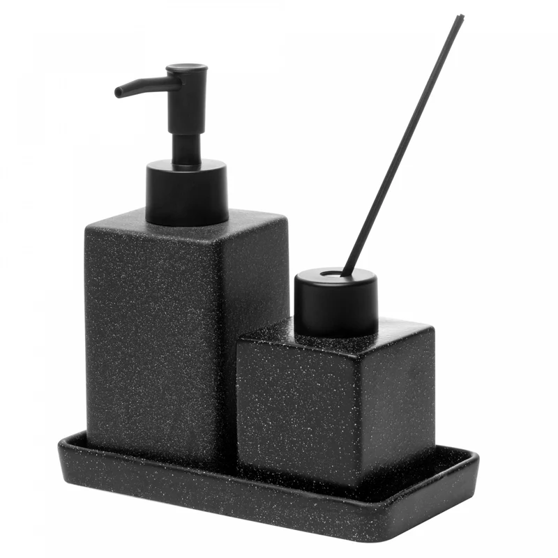 Conjunto 3 Peças para Banheiro Granilite Quadratto Preto Cerâmica - Lyor Unico