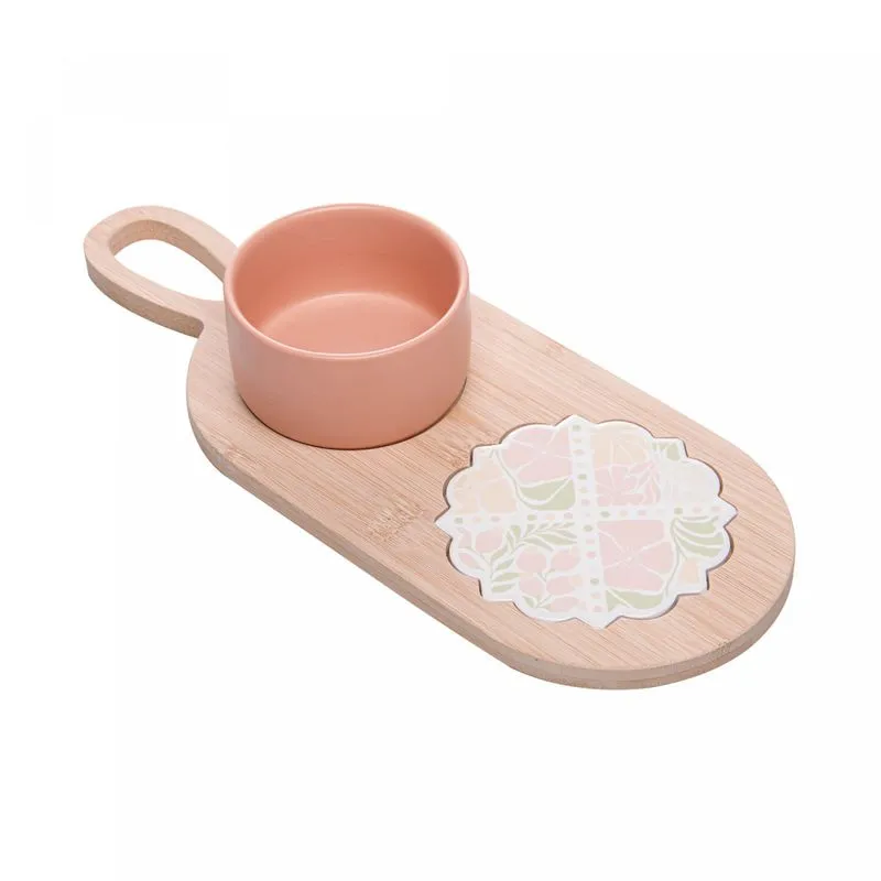 Conjunto 3 Peças Petisqueira com Bandeja e Tábua Floral Bambu - Lyor
