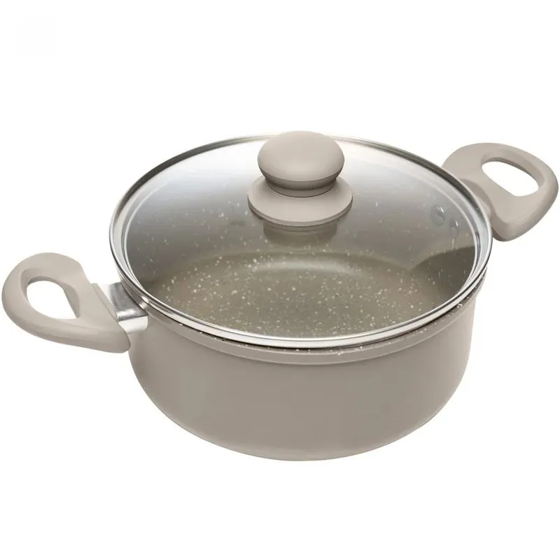 Caçarola De Indução 22cm Alumínio Com Revestimento Ceramico E Tampa De Vidro Taupe