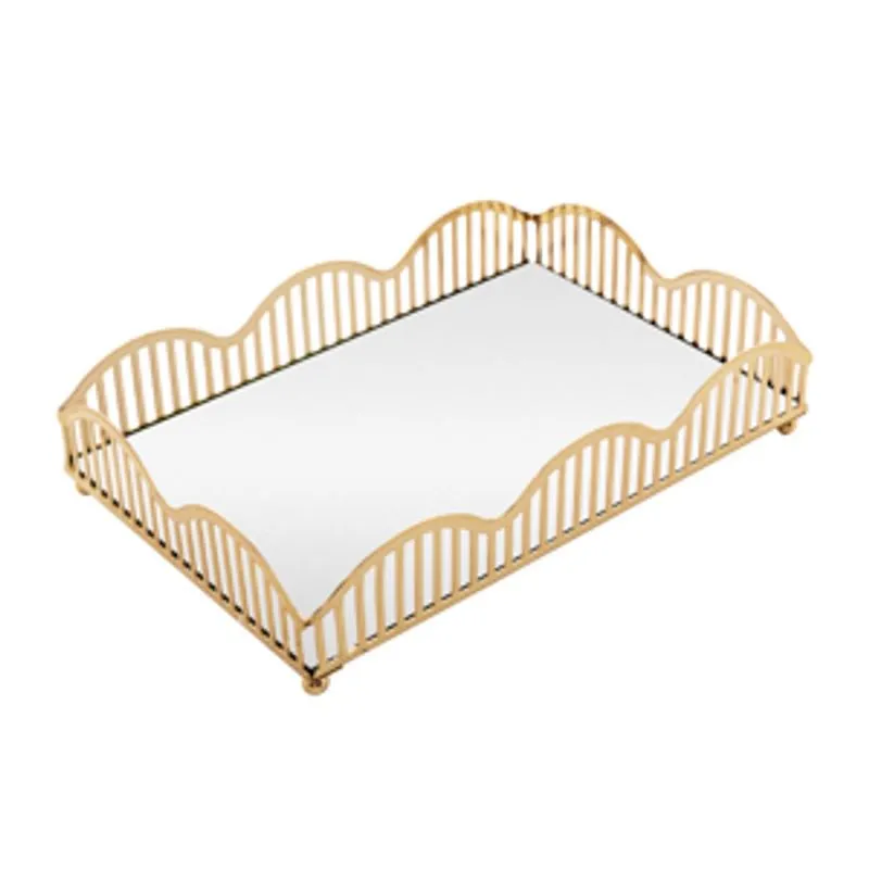 Bandeja Com Espelho Wave 21cm X 14cm X 4cm Dourada Metal - Lyor