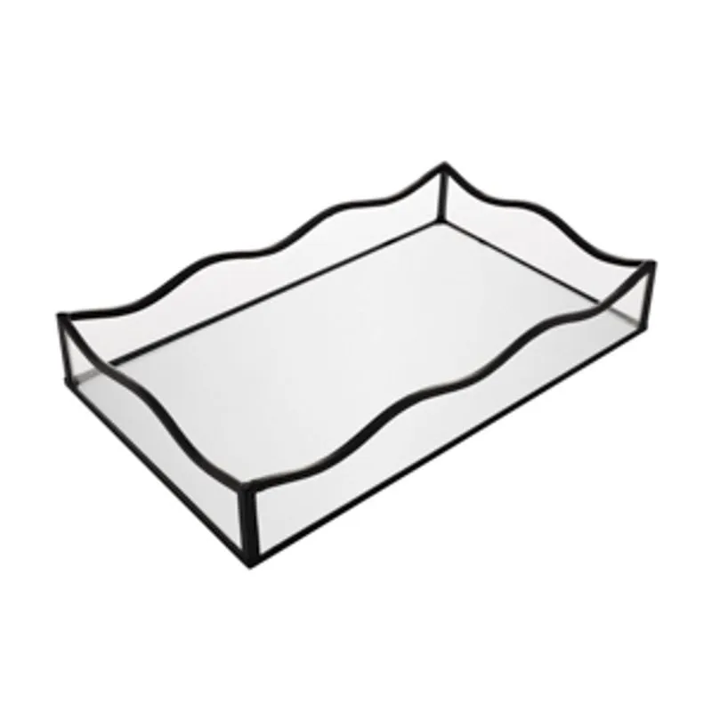 Bandeja Com Espelho Ocean 15cm X 25cm X 4cm Preta Metal - Lyor