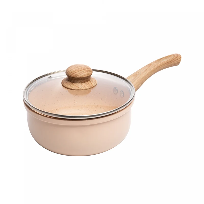 Panela de Indução com Tampa de Vidro Granito Chef 16cm Bege Alumínio com Revestimento Cerâmico Lyor Unico - LYOR