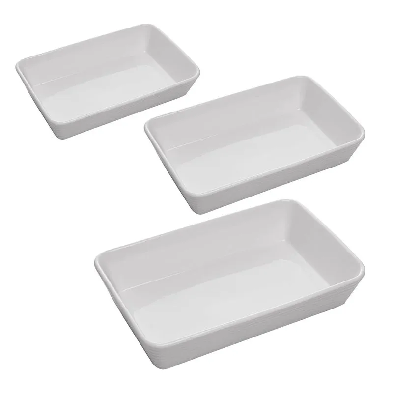 Kit 3 Refratários Linea Porcelana Jogo 30x20/ 25x17/ 20x15