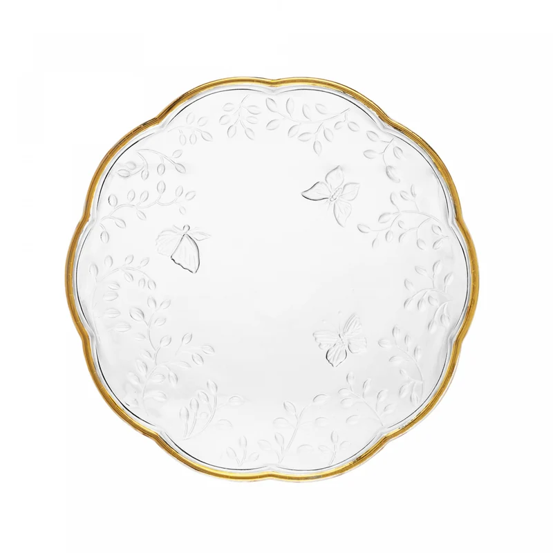 Prato Raso New Butterfly com Fio de Ouro 26,5cm x 27cm x 2cm Cristal Ecológico - Lyor Unico - LYOR