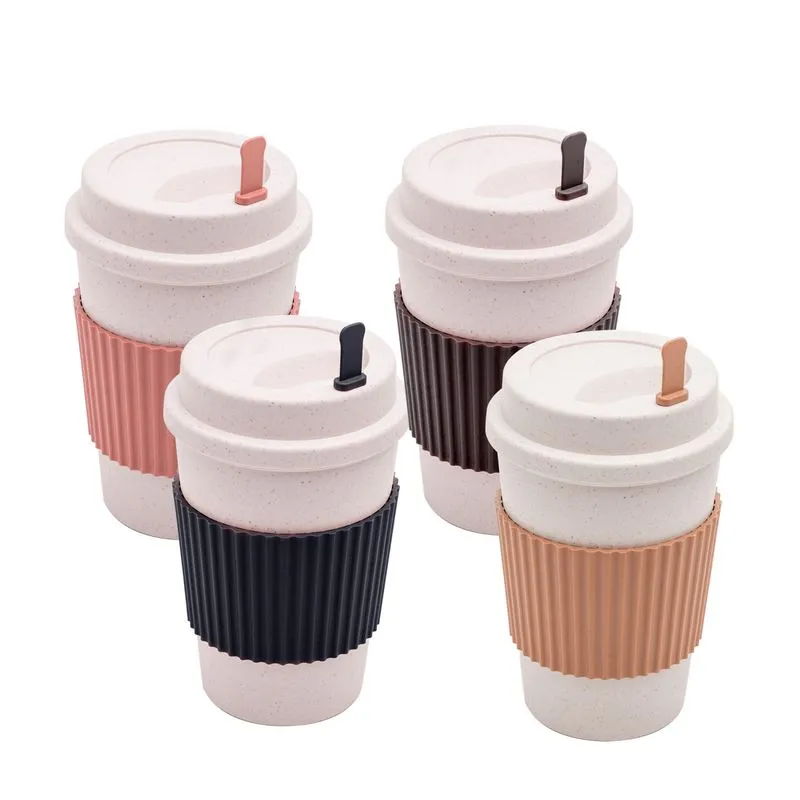 Copo de Café com Tampa e Mexedor 450ml Sortido PP e Bambu - Lyor