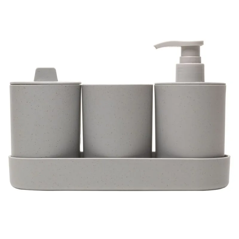 Conjunto 4 Peças para Banheiro Off-White PP e Bambu - Lyor