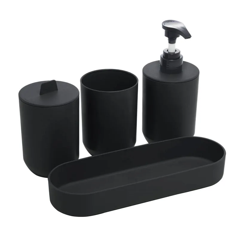Conjunto 4 Peças para Banheiro Preto PP e Bambu - Lyor