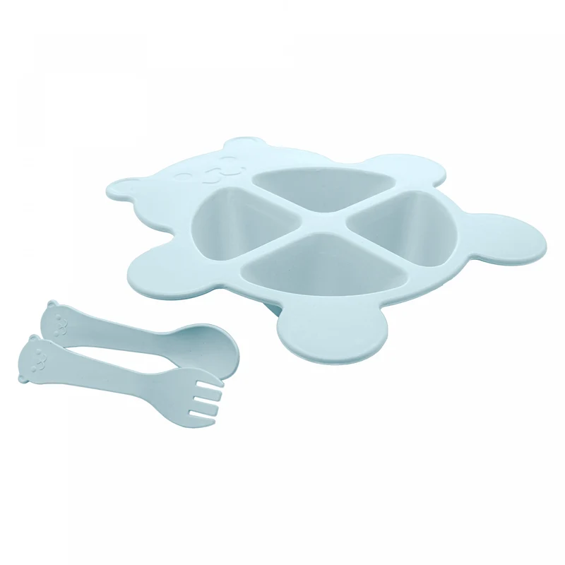 Conjunto de Prato com 2 Talheres Baby Bear Azul PP e Bambu - Lyor Unico - LYOR