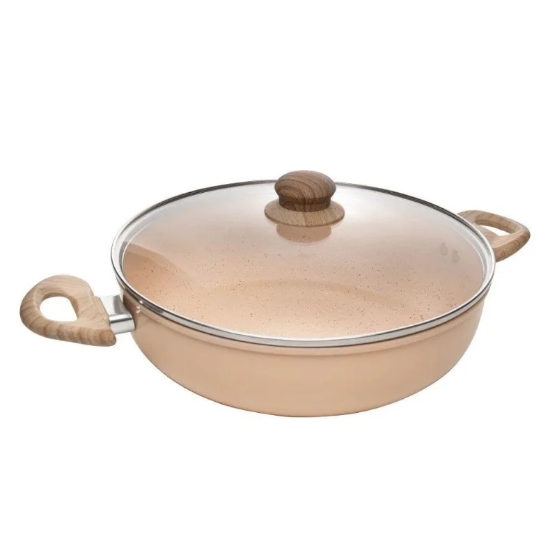 Frigideira Wok Indução Alumínio Cerâmico Antiaderente 28CM Bege Lyor - LYOR