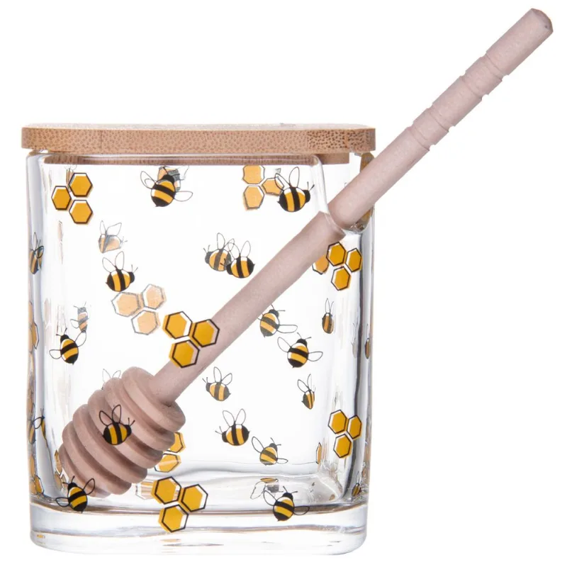 Meleira Bee C/ Tampa Bambu 9,5cm em Vidro Lyor - LYOR