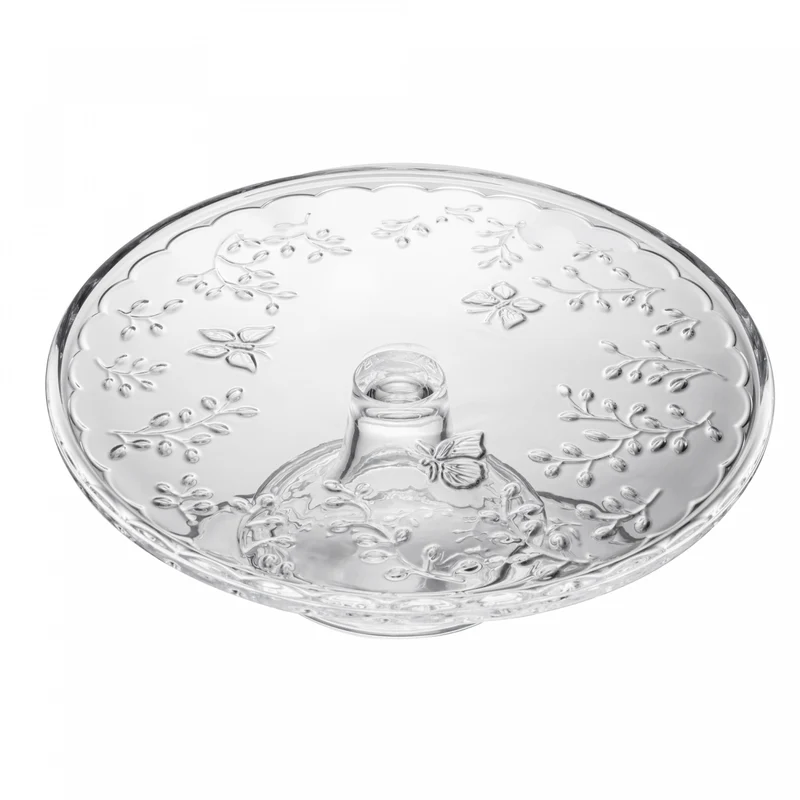 Prato para Bolo com Pé New Butterfly 30cm x 11,5cm Cristal Ecológico - Lyor Unico - LYOR