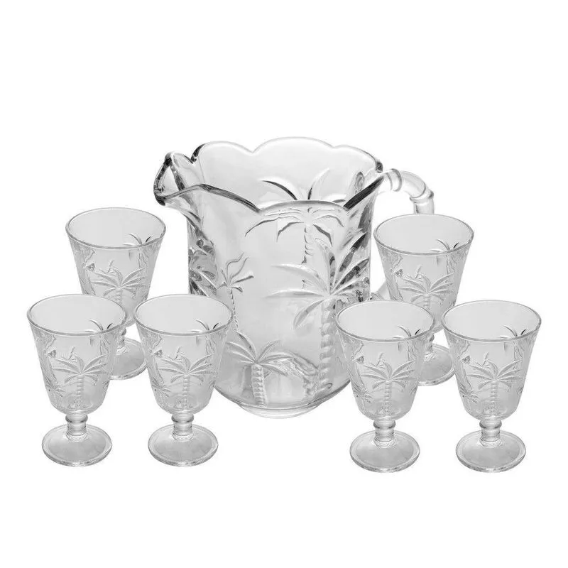 Conjunto De Jarra E Taças Palm Cristal Micro-ondas Transparente Lyor 1,3l 240ml