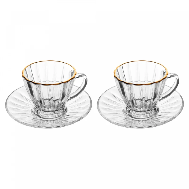 Conjunto 2 Xícaras para Café com Fio de Ouro e Pires Radial 90ml Cristal - Lyor Unico