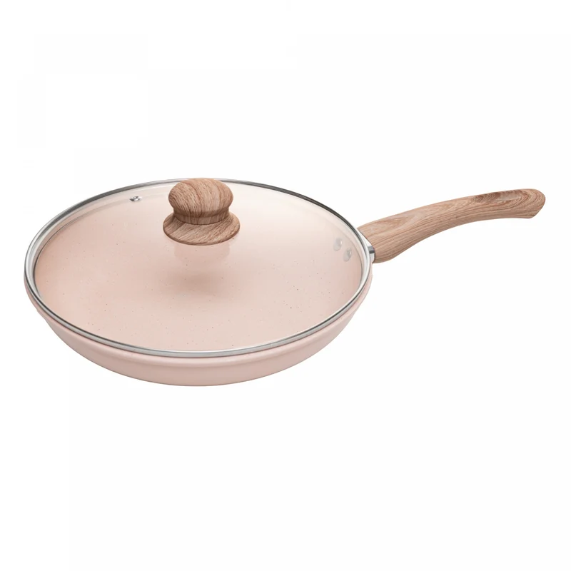 Frigideira de Indução Granito Chef Tampa de Vidro 24cm Bege Alumínio com Revestimento Cerâmico Lyor Unico