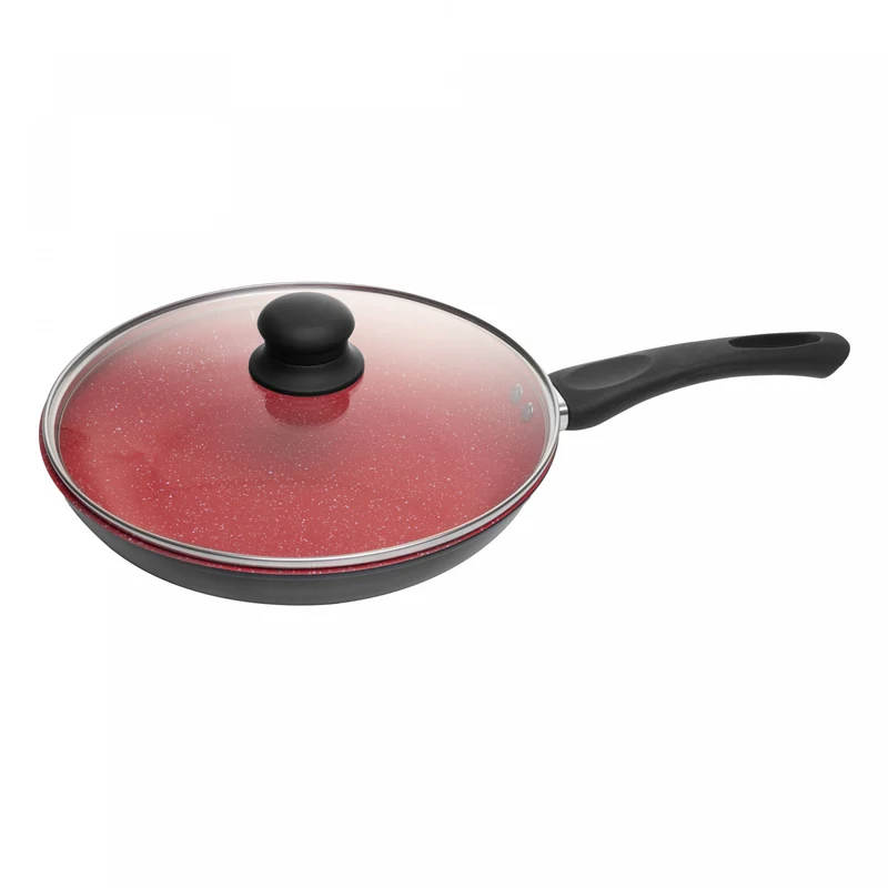 Frigideira de Indução Granito Chef Tampa de Vidro 24cm Vermelha Alumínio Revestimento Cerâmico Lyor Unico