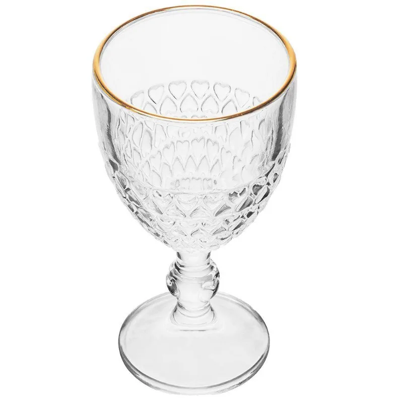 Taça Com Borda Dourada Coração Vidro Cor Transparente Fio De Ouro Para água 320ml Lyor